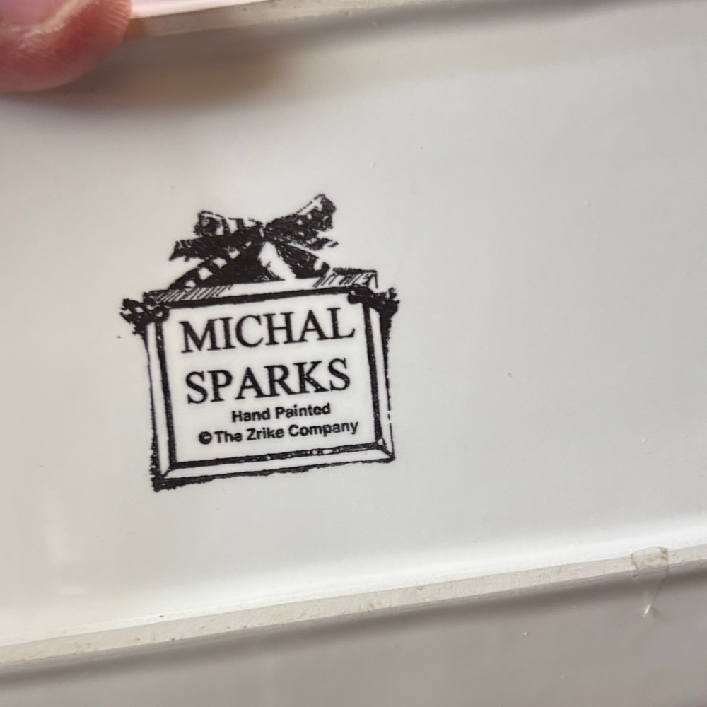Hand-Painted Mismatched Ceramic Butter Dish with Pink Accents - Picture 6 of 7